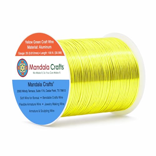 Image of Mandala Crafts 20 Gauge Yellow Green Anodized Aluminum Craft Wire, 100 FT | Colored, Flexible, Bendable, for Bonsai, Armature, Sculpting, Wire Wrapping, Jewelry Making, Weather & Tarnish Resistant
