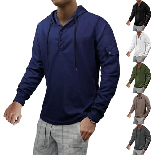 Cambkatl Men's Button Up Waffle Hoodies Long Sleeve Loose Sweatshirt 2025 Fall Casual Pullover T-Shirts with Pockets2