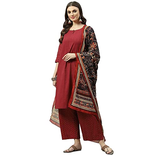 Image of BIBA Women Cotton Straight Kurta Palazzo Suit Set