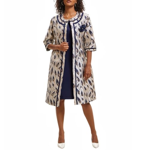 Women's Formal Church Dress Suit with Embossed Embroidery Long Jacket Church Set for Special Occasions or Wedding Parties2