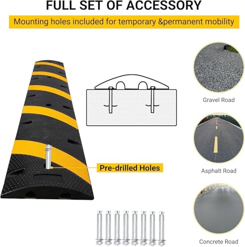 Image of 6 Ft Rubber Speed Bump 2 Pack, Heavy Duty Speed Bumps for Road 25,000 Lbs Capacity, Seed Hump Traffic Calming Ramp for Driveway for Low Cars Trucks Asphalt Concrete Gravel