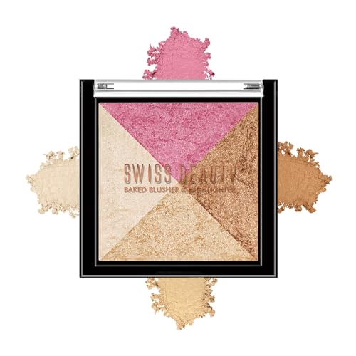 Swiss Beauty Baked Shimmer Blusher And Highlighter Palette For Face Makeup| Multicolor-5, 7 Gm |