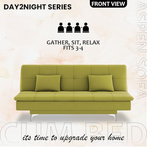 Image of Adorn India Premium New Aspen 3 Seater Sofa Cum Bed 4X6 Velvet Suede with 2 Cushions (Color Light Green) and Suitable for All Indoor, with 3 Years Warranty