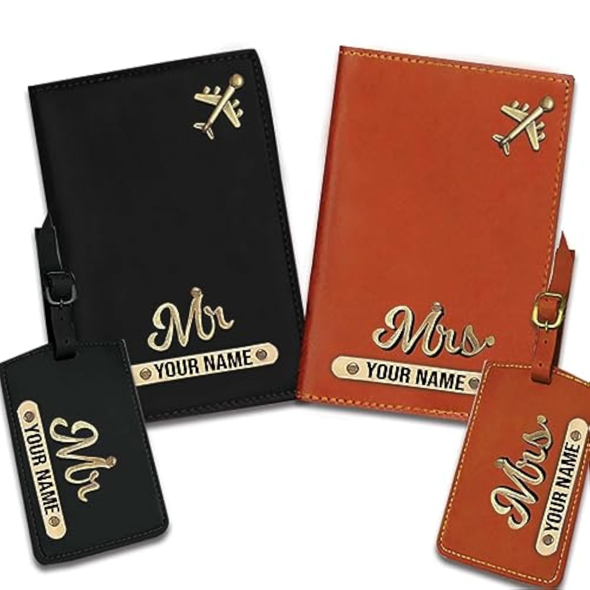 Leather Passport Cover for Couple with Luggage Tag