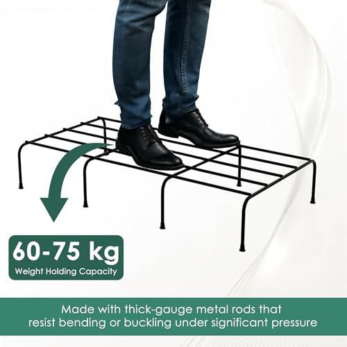 Image of Kuber Industries 4 Pcs Metal 24 Inch Planter Stand with Green Grass (Included) | Decorative Plants Pot Holder for Balcony, Garden, Home, Indoor & Outdoor | Black