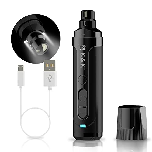 K&K Dog Nail Grinder, Professional 2-Speed Electric Pet Nail Trimmer, LED Light, for Small Medium Large Dogs Cats (Black) (Black)