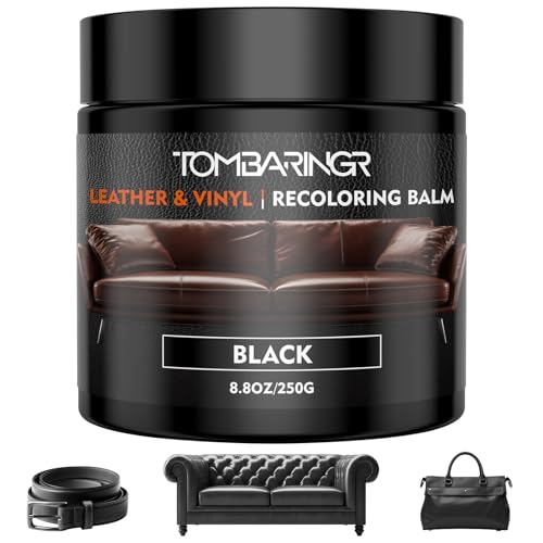 TOMBARINGR Kit Riparazione Pelle Nero - Crema Ricolorante e Balsamo Nutriente per Riparare Graffi, Crepe e Scolorimenti | Rinnova e Protegge Divani, Sedili Auto, Scarpe e Giacche in Pelle 250g