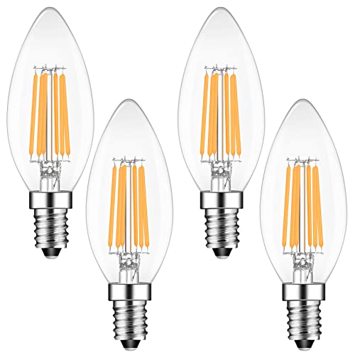 BINGSHION E14 Dimmable 6W LED Candle Bulbs, 60W Incandescent Bulb Equivalent, 2700K Warm White, 600lm, C35 Light Bulbs, Pack of 4