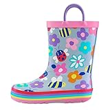 mysoft Kids Rain Boots for Girls Boys Toddler Waterproof Rubber Cute Animal Printed with Easy-On Handles