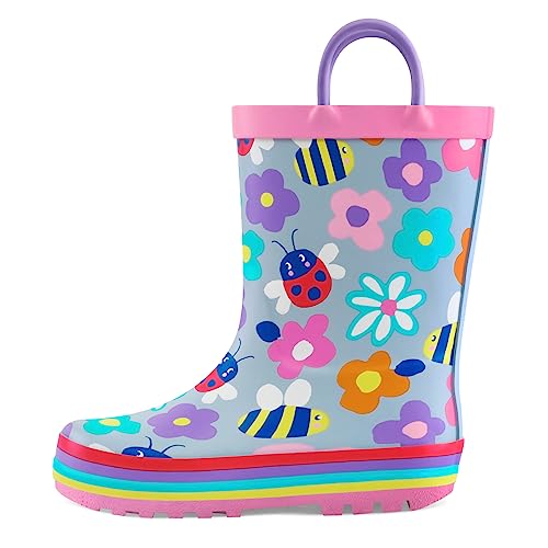 Image of mysoft Kids Rain Boots for Girls Boys Toddler Waterproof Rubber Cute Printed with Easy-On Handles
