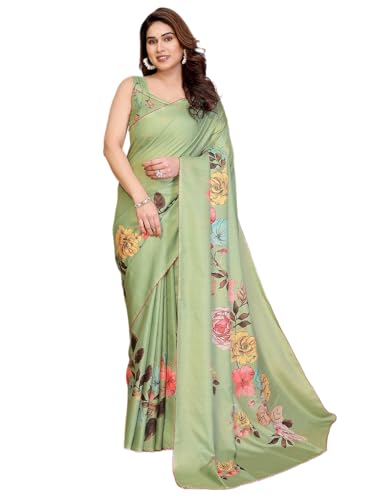 Image of Satrani Women's Tussar Silk Floral Printed Saree with Unstitched Blouse Piece