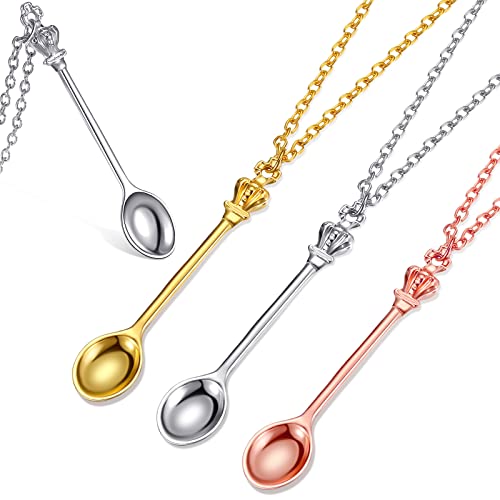 BBTO 3 Stück Löffel Halsketten Set Mini Teelöffel Halskette Vintage Antik Stil Krone Anhänger Halskette Löffel Kette mit 3 Geschenkbeutel Schmuck Geschenk für Frauen (Gold, Silber, Rose Gold)