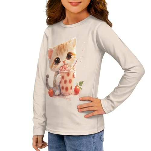 Image of Girls Long Sleeve Shirts Casual Crewneck Soft T-shirts for Girls 3-16 Years Old
