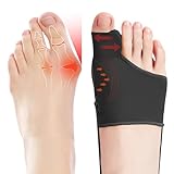 EASICUTI 2 Pairs Bunion Corrector, Big Toe Straightener with Splint & Gel Pads Toe Separators Spacers for Hallux Valgus Correction Protector Pain Relief, Non Slip Socks for Day Night Support, Black