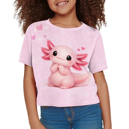 Image of Girls Fashion Crewneck Tee Shirts Casual Short Sleeve Crop Top Summer Outfits 5-14 Years Old