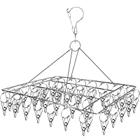 Sock Hanger for Washing Line, Sock Dryer with 40 Pegs and Swivel Hook Stainless Steel Sock Drying Rack Windproof Laundry Metal Square Hanger for Socks, Underwear, Baby Clothes, Gloves and Small Items