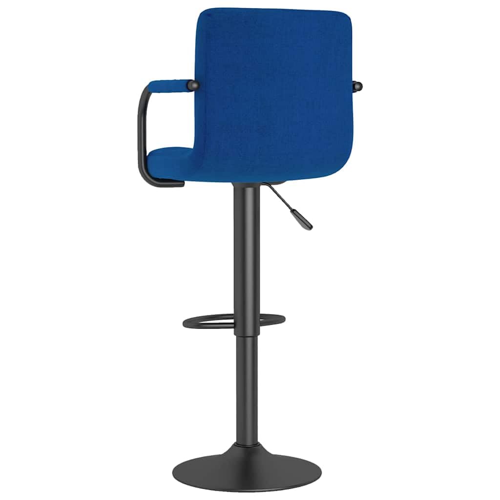 Taburete de bar de 2 unidades, tela azul con respaldo, reposabrazos, altura regulable y giratoria, acero con recubrimiento en polvo, reposapiés, ideal para cocina, comedor, bar y mostrador
