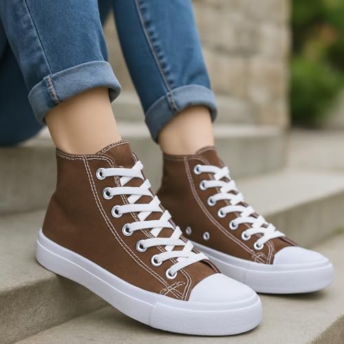 Image of Women's High-Top Canvas Sneakers - Classic Lace-Up Casual Shoes with Extra Shoelaces - Comfortable, Stylish, and Durable