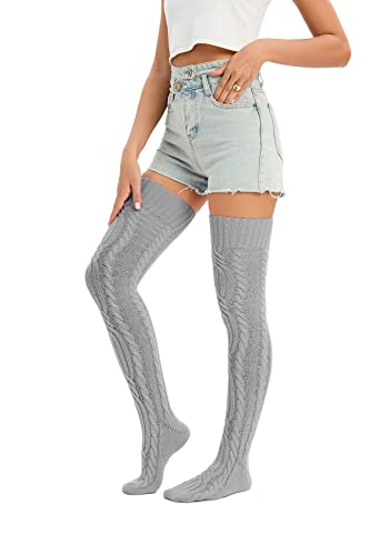 Image of YELAIVP Women's Thigh High Socks Over Knee Cable Knit Boot Stockings Winter Long Warm Leg Warmers