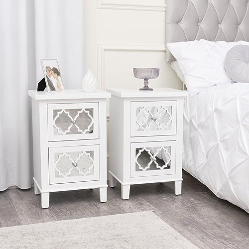 Melody Maison Par de mesitas de noche con espejo blanco Sabrina White Range
