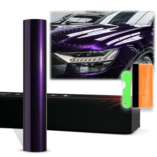 12'x60' (1FTx5FT) Midnight Purple PET Super Gloss Metallic High Glossy Vinyl Wrap Auto Car Sticker Decal Film Sheet Bubble Free Air Release Technology with Tool Kit