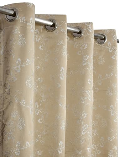 Image of FRESH FROM LOOM Light Blocking 80% Room Darkening Curtain 9 Feet Long Door | Elegant Floral Look | Anti-Fade | Heavy Jari Jacquard Premium Luxury Stitching Parda (9ft, Beige, 2pc)