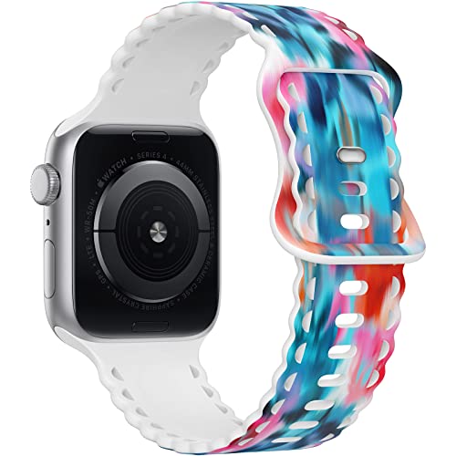 Image of Compatible with Apple Watch Band 41mm 40mm 38mm 49mm 45mm 44mm 42mm Women Girl, Mixcolor Print Lace Hollow-out Soft Silicone Sport Bands For iWatch Ultra SE Series 10 9 8 7 6 5 4 3 2, Mixc-38