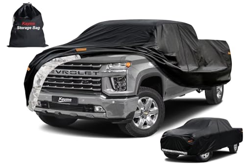 Image of Kayme Truck Cover Custom Fit Chevrolet Silverado 3500HD(2001-2019) Regular Cab LB. Full Exterior Heavy Duty Outdoor Pickup Truck Car Cover Waterproof All Weather.Car Tarp for Sun Dust Protection.