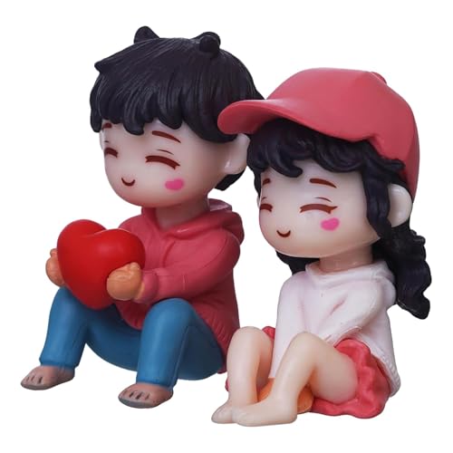 Image of Cute Cartoon Couple Car Dashboard Accessories | Plastic Action Figure Ornament with Balloon | Interior Dashboard Decoration for Car, Home, Office (8 x 4 cm) (Model 7)