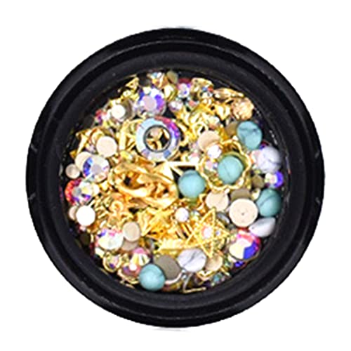 Gergxi 14D Nagelkunst-Strass-Nieten, goldfarbene Nagelnieten, Ketten-Set, Nagelkristalle, klar, Nagelschmuck, Dekoration… – Bild 4