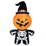Joiedomi Halloween Inflatable Blow Up Pumpkin Skeleton with a Witch Hat for Halloween Outdoor Decoration (6 ft Tall)-2018 New Version