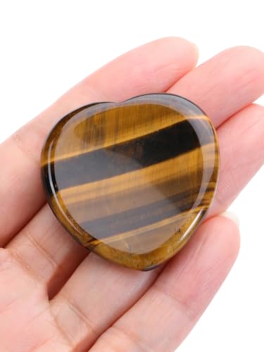 Jovivi Thumb Worry Stones for Anxiety Natural Tiger Eye Heart Gemstone Pocket Stones Hand Carved Healing Crystals Reiki Palm Stone for Women Meditation Gifts