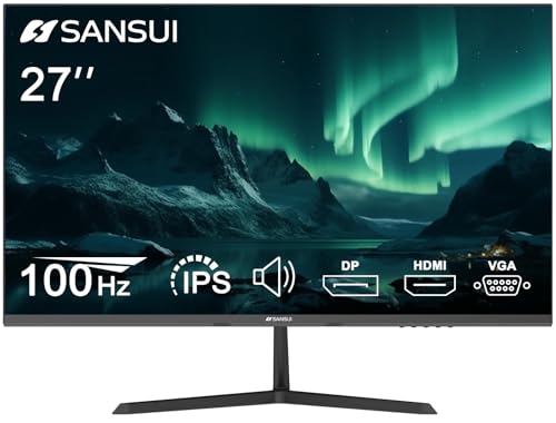 SANSUI 27 Inch Monitor, Build-in Speakers IPS 100Hz Monitor, FHD Computer Monitor DisplayPort HDMI VGA Inputs, 100 x 100 mm VESA Mount, Ultra Slim Ergonomic Tilt (ES-27X3A HDMI Cable Included) 2 41n8BDW BEL