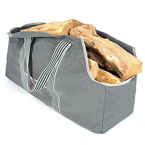 Luisvanita Firewood Carrier Bags Waxed Canvas Log Carrier Holders Camping Tote Firewood Storage Bag For Outdoor & Indoor Fireplace Wood Carrier With Handles (Grey) Gray #TOP4