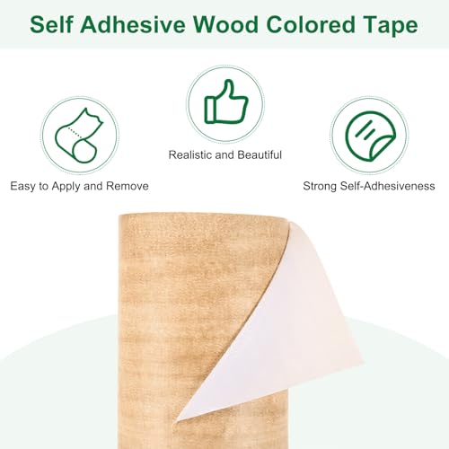 Image of M METERXITY 1-Roll Wood Grain Repair Tape, 2.24in x 15ft Textured Realistic Self-Adhesive Wood Floor Tape Contact Paper for Furniture /Floors /Home [Light Chestnut]