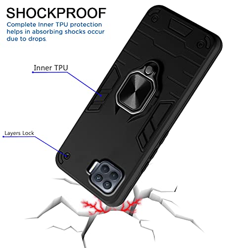 Image of Pikkme D5 Tough Armor Bumper Back Cover Case for Oppo F17 Pro |Ring Holder & Kickstand in-Built (Black)
