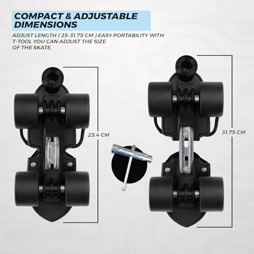 Image of JASPO Razor Adjustable Roller Skates | Unique Ankle Support | 61mm PU Wheels | Anti-Skid Surface | Lightweight | Quad Skates for Kids & Adults (Size 25-31 cm, Age 8+)
