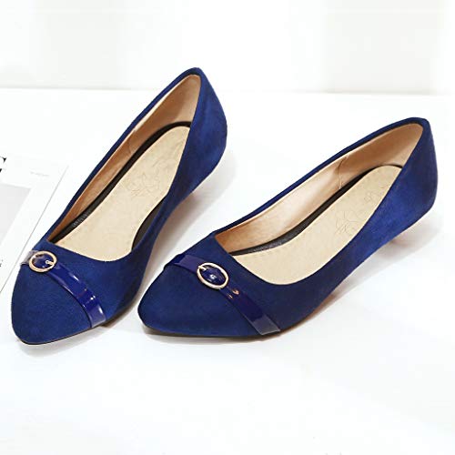 MIOKE Women's Pointed Toe Comfy Low Kitten Heel Pumps Suede Buckle Slip On Loafer Casual Office Dress Shoes3