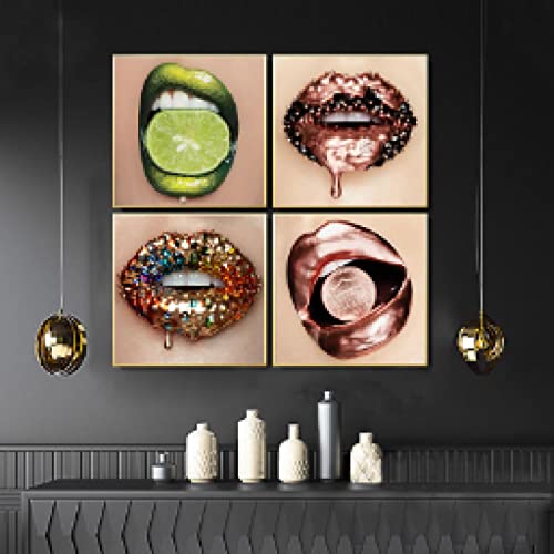 Tableau lèvres rose gold moderne pop art salon grand format 80x80cm