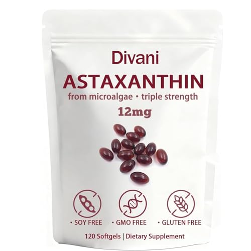 Cyano Divani Astaxanthin 12mg, 4-Month Supply，Easy to Swallow, Non-GMO，120 Softgels