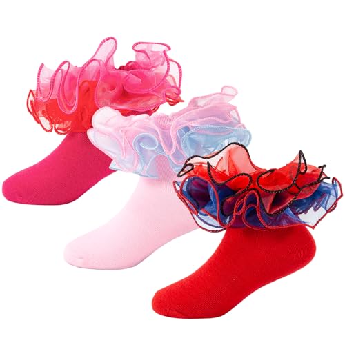 Girls Ruffle Socks Toddler Girl Lace Frilly Dress Socks Cute Church Pageant Sock with Big Ruffles for Baby Little Kid
