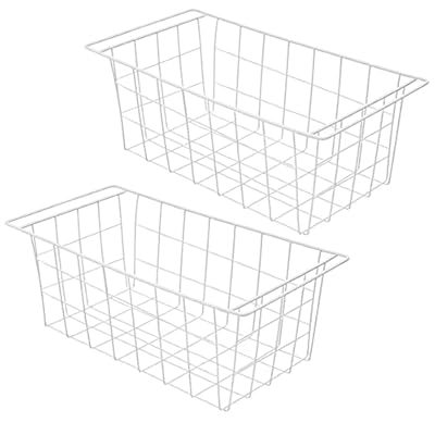 Orgneas Chest Freezer Baskets, 17.5" Freezer Organizer Bins Deep Freezer Storage Bins Metal Wire Baskets with Hanging Handles 2Pcs