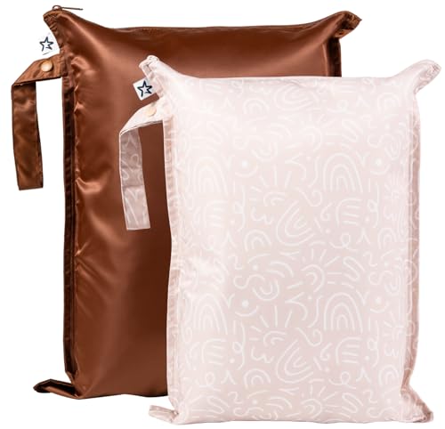 Image of Tiny Twinkle Mess Proof Wet Bags | 2-Pack Reusable Waterproof Wet Bags for Swimsuits | Baby Clothes | Travel & Diaper Bag (Zen Garden)