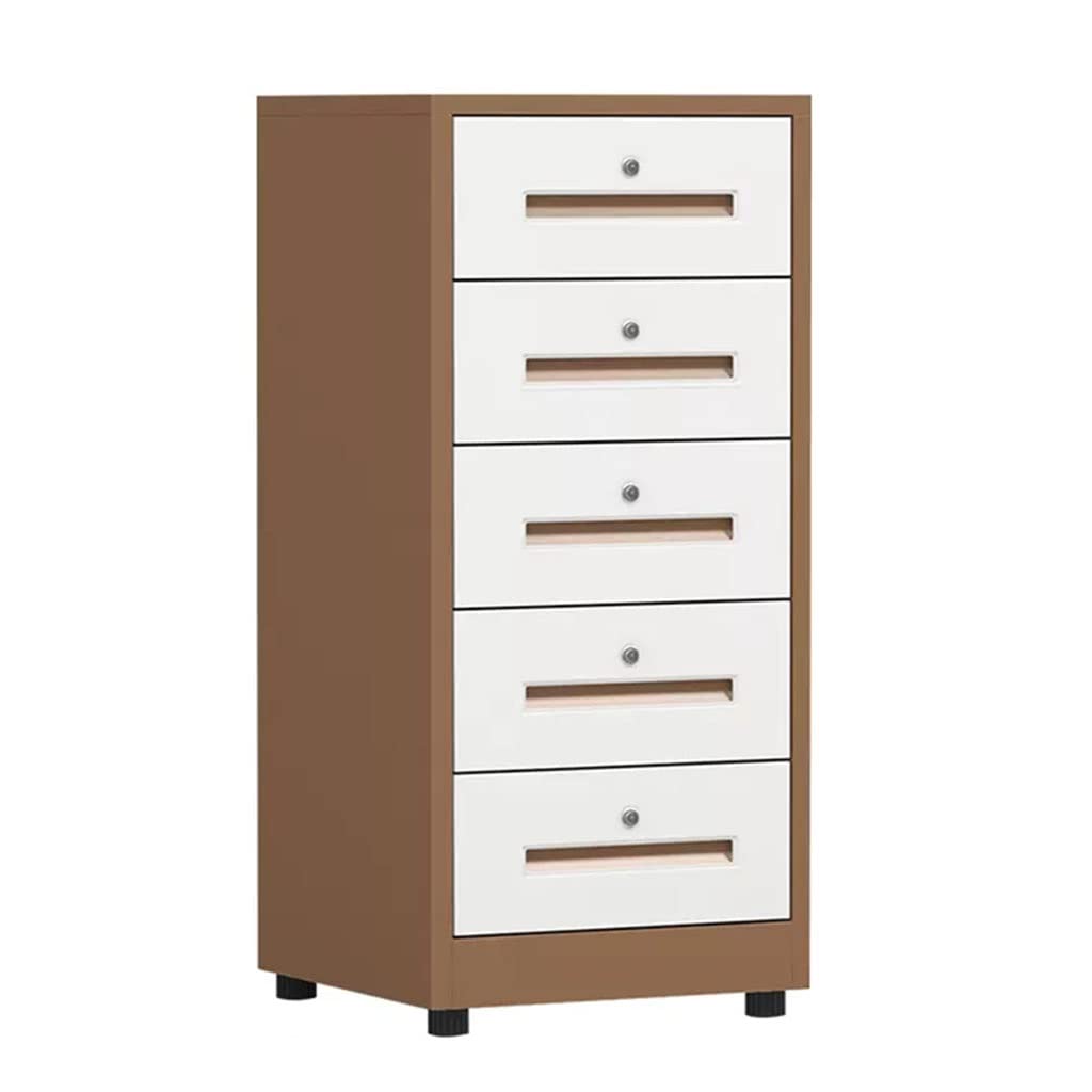 YNIYUJKL File Cabinet Commercial Vertical Steel Filing Cabinet, 5-Storey Drawer Type Lockable Lockers, Space Saving And Large Capacity,Brown-40x39x85cm