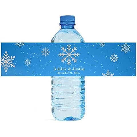 DesignThatSign 100 Winter Snowflake with Silver Glitter Wedding Anniversary Engagement Party Water Bottle Labels Birthday Party Easy to Use Self Stick Labels Cover
