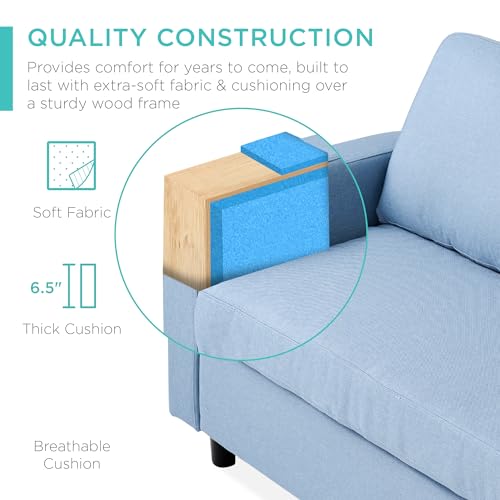 Image of Best Choice Products Upholstered Sectional Sofa for Home, Apartment, Dorm, Bonus Room, Compact Spaces w /Chaise Lounge, 3-Seat, L-Shape Design, Reversible Ottoman Bench, 680lb Capacity - Light Blue
