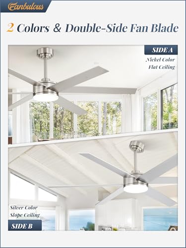 Image of Fanbulous 60 inch Outdoor Ceiling Fans with Lights, Dimmable 3CCT, Nickel
