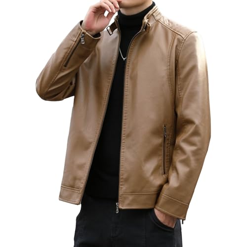 Chaqueta para hombre estilo vintage en cuero sintético caqui