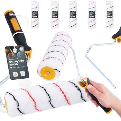 5x Rullo Vernice 25 cm Ricambio Alta Qualità Copertura Uniforme di Manico Impugnatura Ergonomica Muri Soffitti Facciate Kit Pittura Ristrutturazione