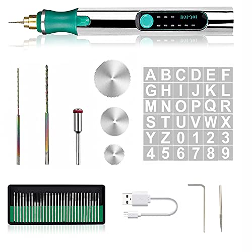 USB Rechargeable Micro Engraver Etching Pen with 36 Stencils,25W Mini Electric Engraving Tool,Portable Precision Engraving Pen with 35bits for DIY Jewelry Glass Wood Ceramic Metal Plastic